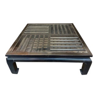 Mid-Century Modern Black Lacquer and Glass Table For Sale