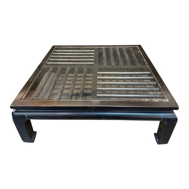 Mid-Century Modern Black Lacquer and Glass Table For Sale