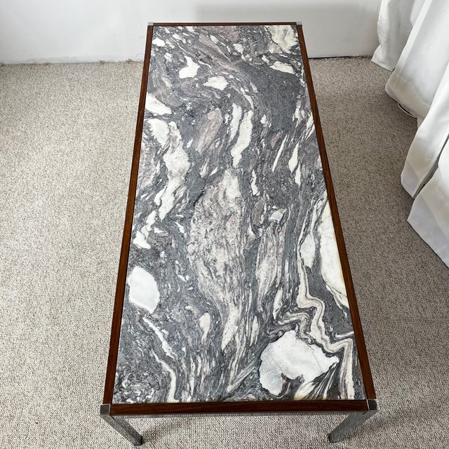 Metal Mid-Century Modern Coffee Table in Metal, Walnut and Arabescato Marble, Italy, 1970 For Sale - Image 7 of 18