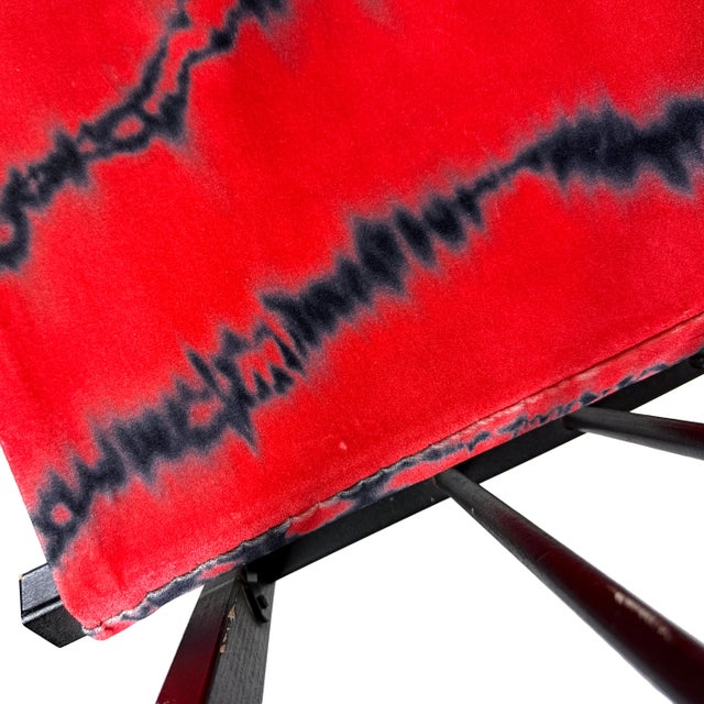 Vintage 1980s Pair of (2) Danish Folding Armchairs / Directors Chairs Set by Hyllinge Møbler - Red Flame Velvet & Black Faux Fur Upholstery For Sale - Image 15 of 18