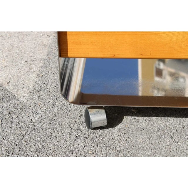 1970s Minimalist Italian Chestnut & Steel Bar Trolley, 1970s For Sale - Image 5 of 14