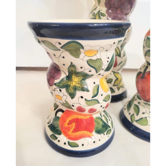 Sheffield Vintage Ceramic Colorful Fruit Twisted Italian Style Pillar Candle Holders- Set 3 For Sale - Image 4 of 8