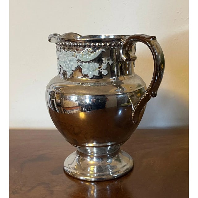 Early 19th Century Antique Early 19th Century English Regency Silver Luster Pitcher With Grape Vine Decoration For Sale - Image 5 of 12