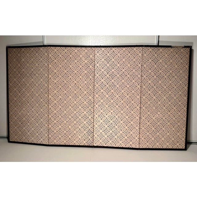 Wood Vintage Japanese Four-Panel Byōbu Hand-Painted Folding Silk Screen Irises Motif 66" X 36" For Sale - Image 7 of 11