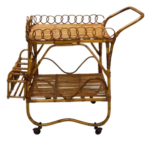 Italian Modern, Bamboo, Rattan, Metal, Bar Cart, Italy, 1960s
