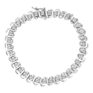 .925 Sterling Silver 1/3 Cttw Miracle-Set Diamond "S" Link Tennis Bracelet (I-J Color, I3 Clarity) - Size 7.25" For Sale