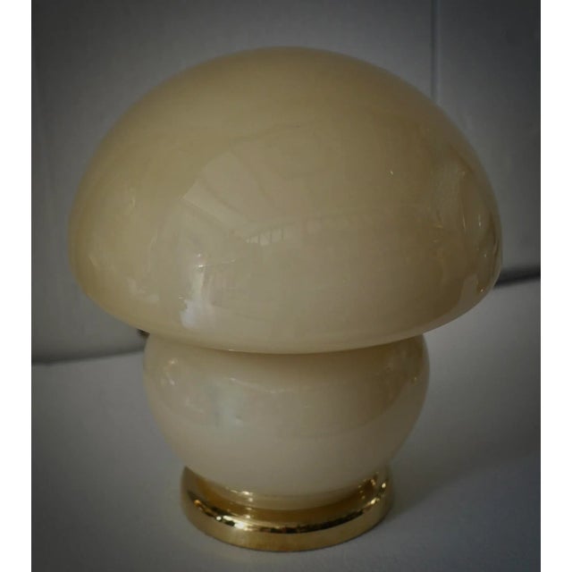 Metal Blown Cream Glass and Brass Table Murano Lamp in style of Vistosi, 1970s For Sale - Image 7 of 9