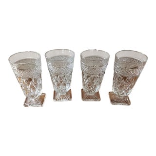 Late 20th Century Cape Cod Clear Iced Tea/Water Square Footed Imperial Glass Goblets- Set of 4 For Sale