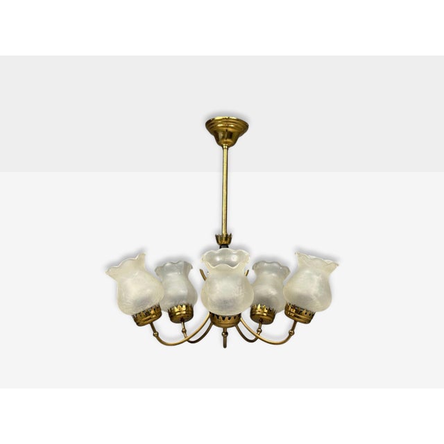 Swedish Modern, Pendant Light, Brass, Glass, Sweden, 1950s For Sale - Image 4 of 15