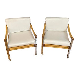 1970s Vintage Chrome and Bamboo Side Loungers - Set of 2 For Sale