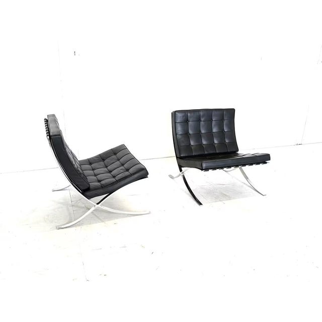 Leather Barcelona Chairs by Ludwig Mies van der Rohe for Knoll Inc., Set of 2 For Sale - Image 6 of 17