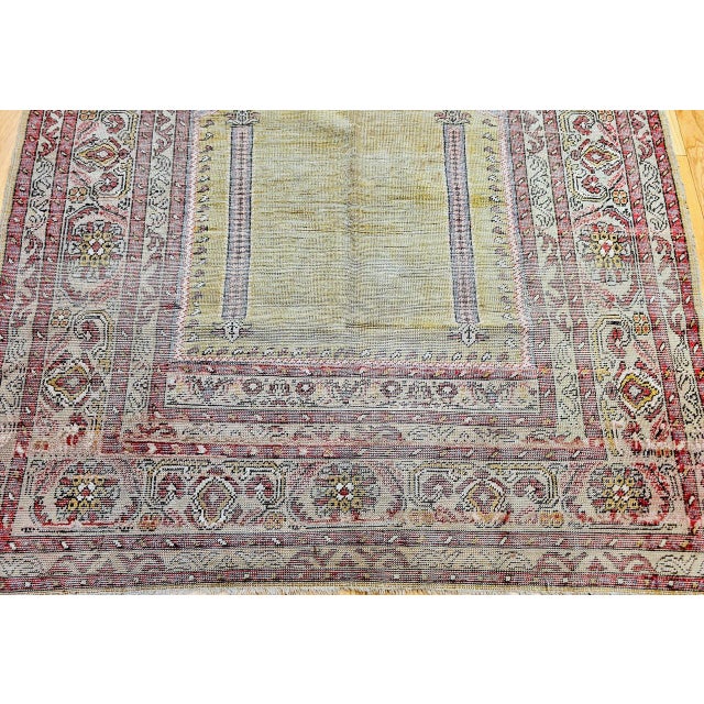 Late 19th Century Turkish Prayer Rug, Handwoven Wool, Pale Yellow, 4' x 4' For Sale - Image 11 of 16