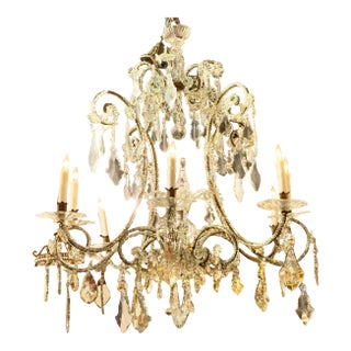 Large Italian Beaded Crystal Chandelier For Sale
