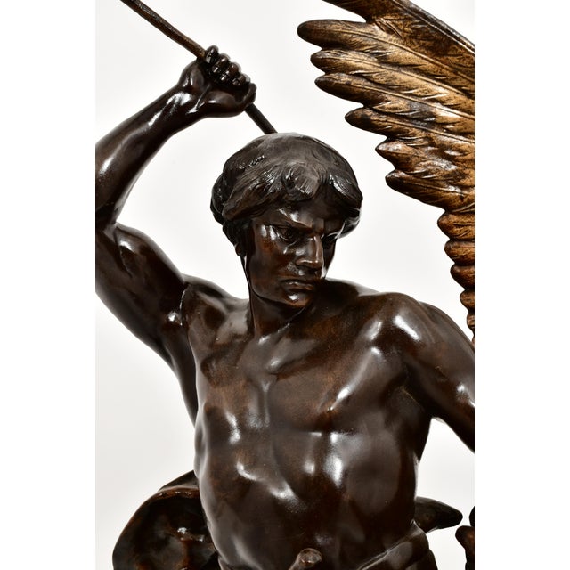 French Patinated Bronze Figural Sculpture Clock "Lutte Préhistorique" by Emile Louis For Sale - Image 3 of 11