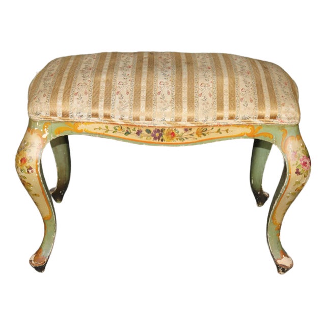 1940s Fine Venetian Paint Decorated Italian Foot Stool or Ladies Vanity Bench For Sale