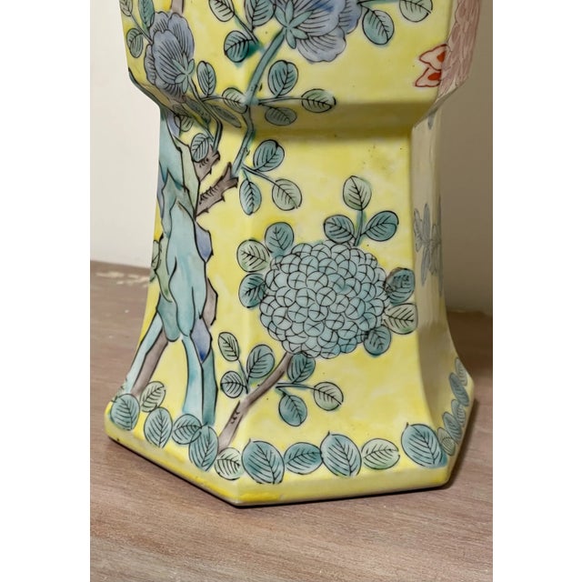 Chinoiserie Canton Yellow Hexagonal Vase For Sale - Image 10 of 12