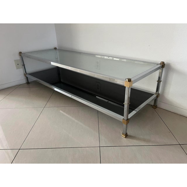 Maison Jansen Mid Century Modern Hollywood Regency Chrome and Brass Console or Sofa Table