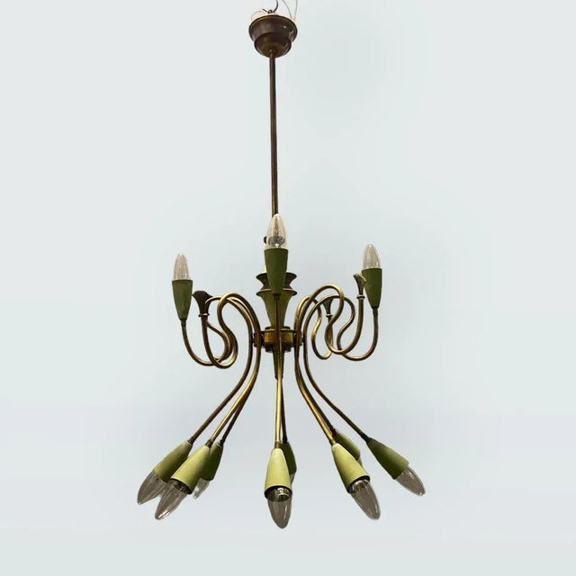 Italian Bronze Chandelier from Stilnovo, 1950s For Sale - Image 9 of 10