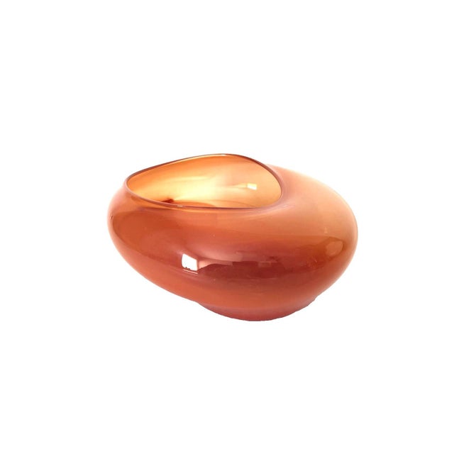 Contemporary Art Studio Santa Fe Artisan Signed Burnt Orange Organic Shape Glass Bowl 7.5" For Sale - Image 3 of 9