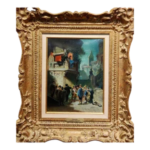 Ludvig Vollmar -19th Century Balcony Serenade Scene - Oil Painting