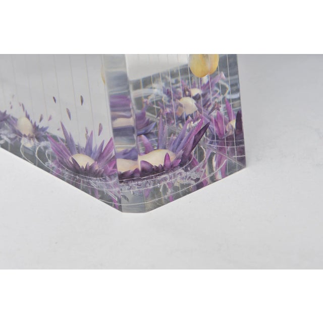 Vintage Lucite Purple and Tan Embedded Sculpture Signed For Sale - Image 9 of 10