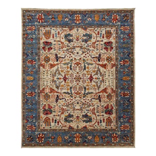 Modern Designed Serapi-Style Wool Rug in Beige and Blue For Sale