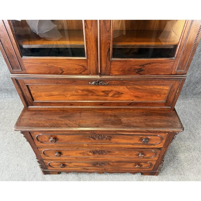 19th Century Rosewood Secretary Desk With Bookcase Top For Sale - Image 9 of 18