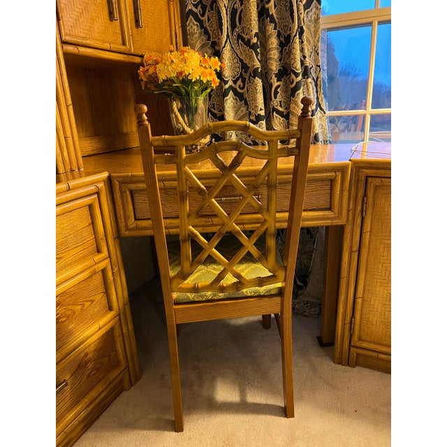 Tan Late 20th Century Lea Industries Chinoiserie Faux Bamboo 6 Piece Modular Corner Desk Cabinet Hutch & Chair Set For Sale - Image 8 of 13