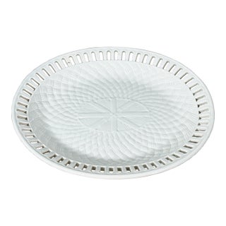 19th C. Wedgwood Creamware Pierced Basketweave Oval Platter With Scalloped Rim For Sale