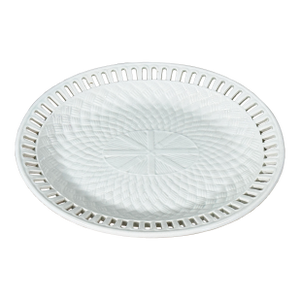 19th C. Wedgwood Creamware Pierced Basketweave Oval Platter With Scalloped Rim