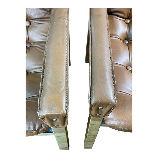 Chrome Mid-Century Modern Chrome and Leather Safari Lounge Chairs - A Pair For Sale - Image 8 of 12
