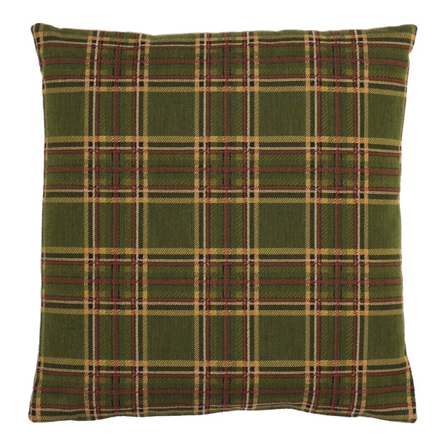 Green Tartan Tapestry Cushion With Feather Filler - 46 X 46cm For Sale