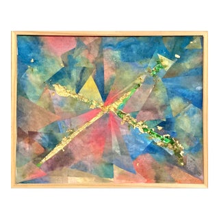 Pretty Pinky Original Abstract Watercolor Collage With Gold Leaf For Sale