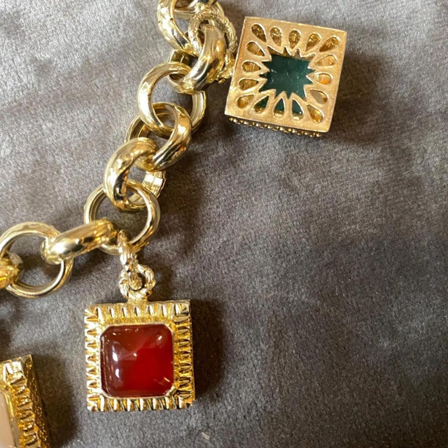 1990s Glided Sterling Silver and Semi Precious Stones Italian Charm Bracelet For Sale - Image 6 of 8