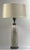 2020s Pair of Vintage Cream Marble Column Table Lamps With Textured Gunmetal Hardware and Linen Shades For Sale - Image 5 of 5