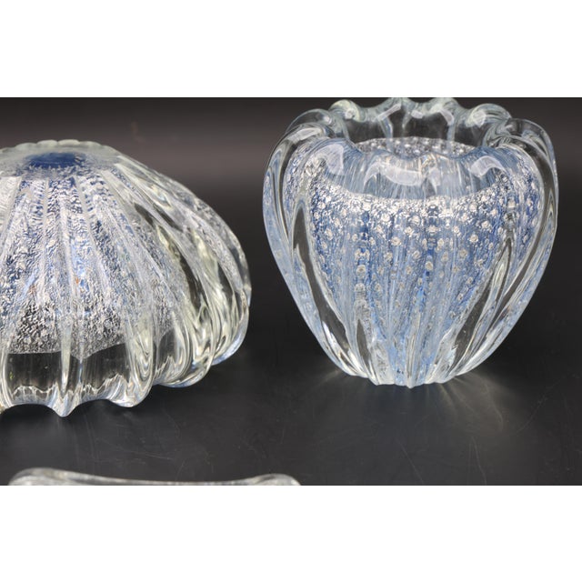 Set of 3 Blue Ercole Barovier "Bullicante" Murano Glass Vase for Barovier & Toso For Sale - Image 10 of 13