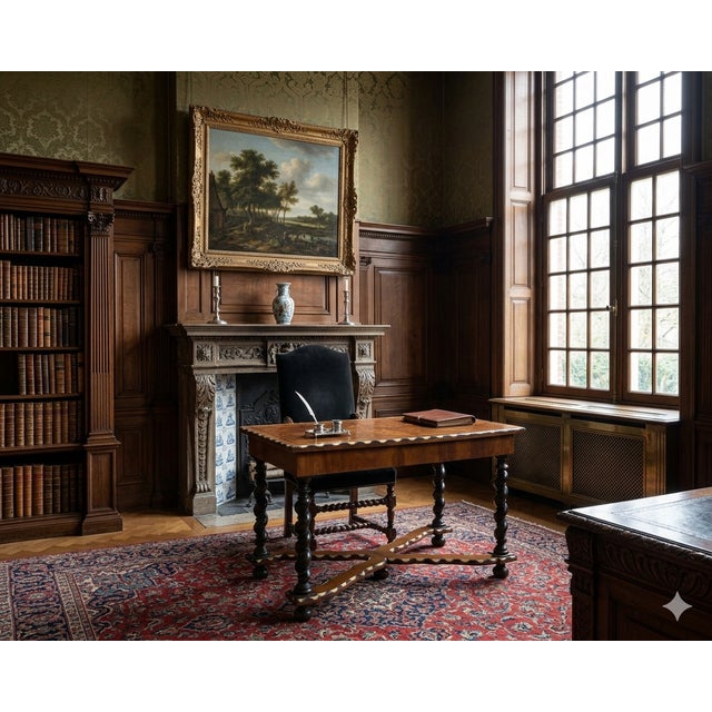 Chocolate 19th-Century Dutch Baroque Revival Marquetry Table W/ Ebonized Barley-Twist Legs For Sale - Image 8 of 12