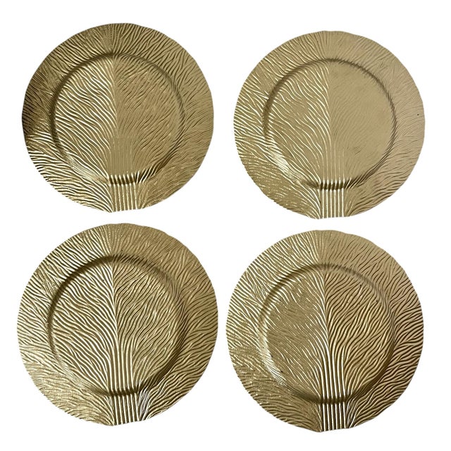 Contemporary Turkish Art Glass Tree of Life Service Plates Bronze Gold Painted 13" - Set of 8 For Sale In San Francisco - Image 6 of 6