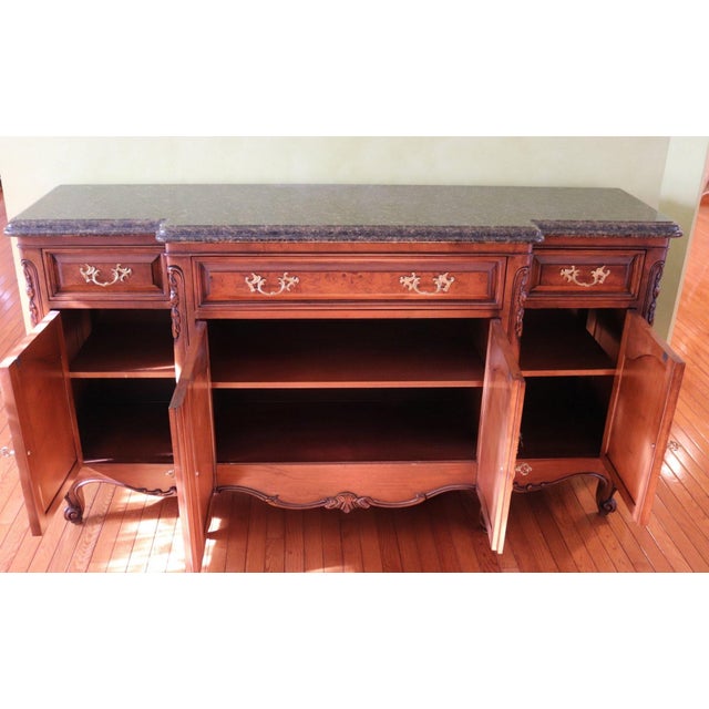 Late 20th Century Bau Furniture French Louis XV Style Burl Wood & Marble Top Buffet Server For Sale - Image 13 of 16
