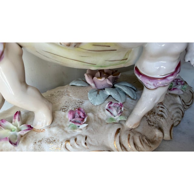 Late 19th Century Antique German Porcelain Figural Centerpiece Bowl, of Dresden or Von Schierholz Styles, Hand-Painted Putti For Sale - Image 5 of 15