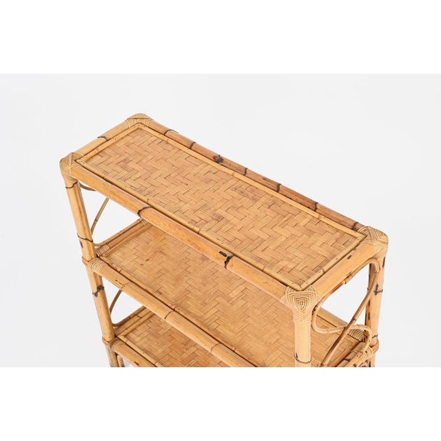 Wood French Riviera Étagère or Console Table in Bamboo and Rattan, Italy, 1970s For Sale - Image 7 of 13