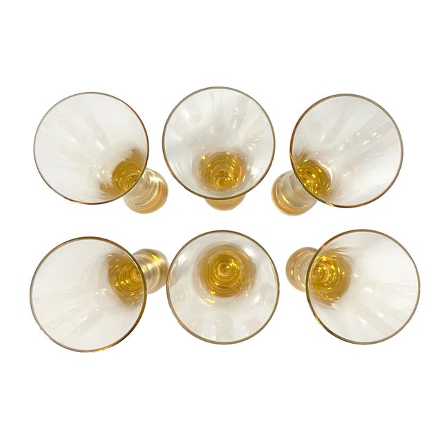 Veuve Cliquot Ponsardin 6 Veuve Clicquot Glass Champagne Orange Amber Bottom Flutes. France For Sale - Image 4 of 6