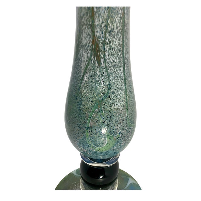 Glass Green, Yellow, & Blue Hand-Blown Marbled Glass Vase - Signed by Artist (1999) For Sale - Image 7 of 10