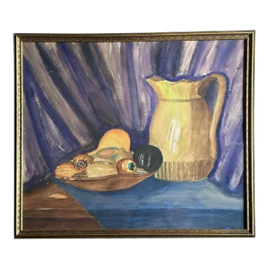 1940s French Framed Watercolor Still Life Painting