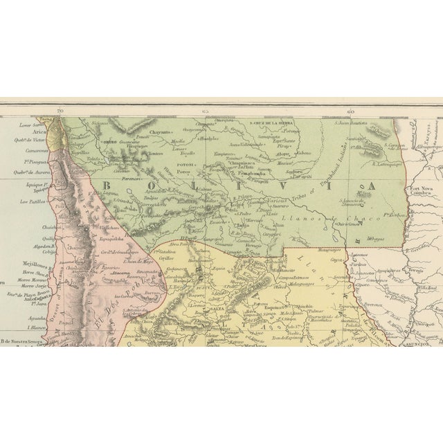 Black Antique Map of Chile, Argentina and Bolivia from Bartholomew, 1884 For Sale - Image 8 of 9