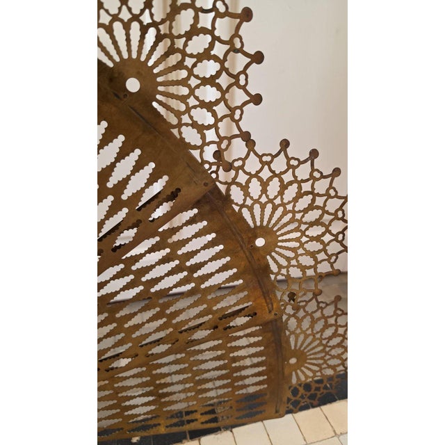 Metal Antique Victorian Brass Fireplace Screen Ornate Folding Fan Peacock Fire Guard Hearth Screen Art Nouveau Home Decor For Sale - Image 7 of 15