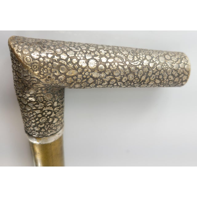 19th Century Silverplate and Brass Gadget Cane Walking Stick With