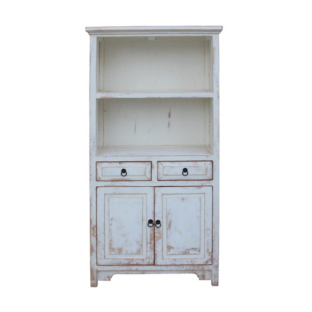 Oriental Distressed Cream Off White Open Shelf Bookcase Chairish