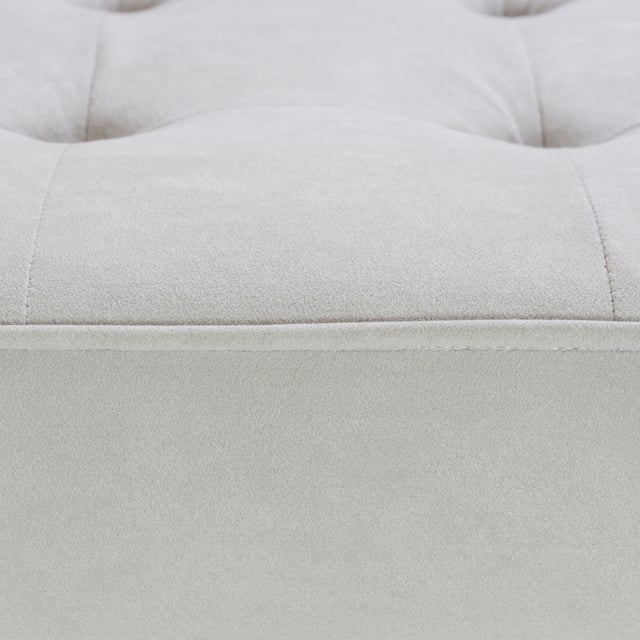 Cream Astor 60" Tufted Brass Bench in Dove Luxe Suede by Montage For Sale - Image 8 of 9