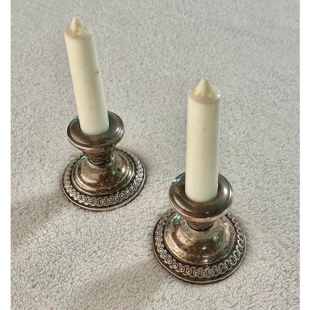 Vintage pair of Sterling, Hollowware, beaded mini weighted candlesticks/salt & pepper shakers, pattern #169 by La Pierre...